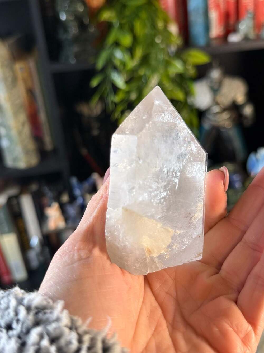 Natural Clear Quartz Crystal Tower Point with Yellow Mineral Inclusion